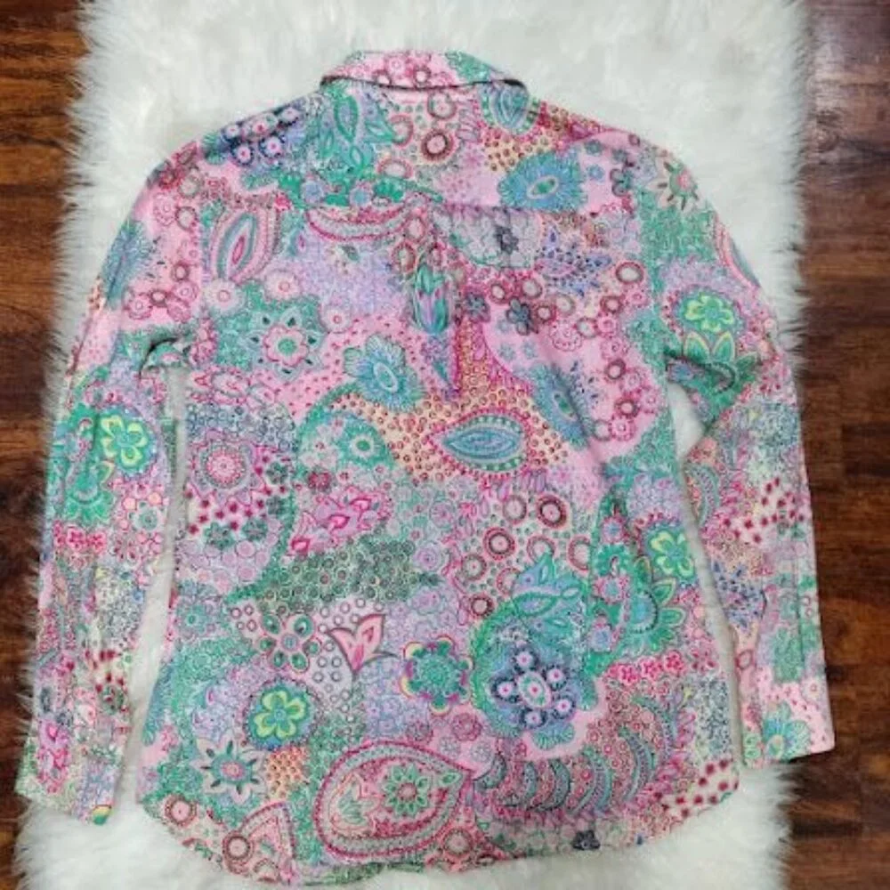 NEW Talbots Dreamy Paisley Print Classic Cotton Button Up Shirt Women's Size XS - Picture 3 of 9